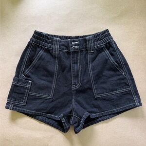 Women's Black High-Waist Contrast-Stitch Jean Shorts